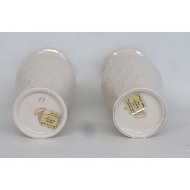 Ivory Lenox Ming Blossom Vase Pair of 2 Embossed Ivory Porcelain With Gold Trim 4930b For Sale - Image 8 of 17