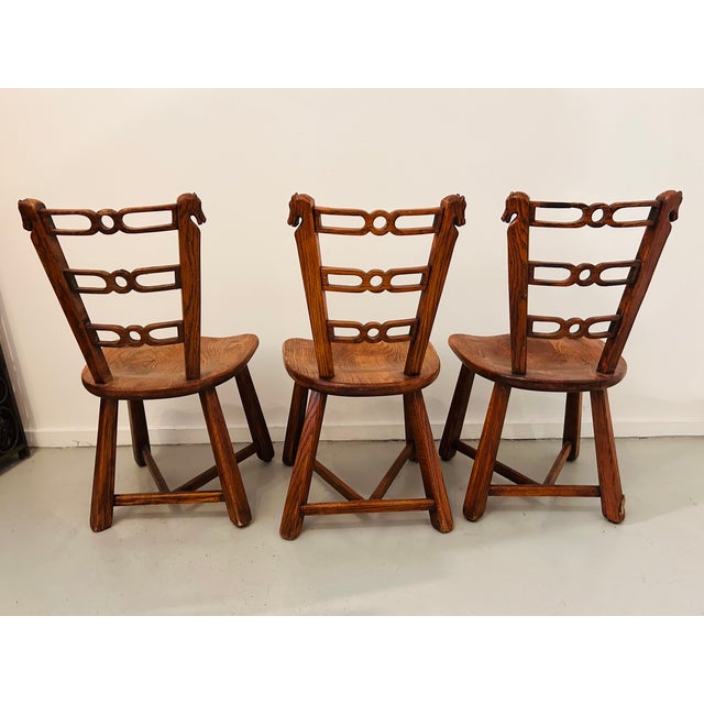 Traditional 1940s Romweber Viking Oak Equestrian Horse Head Dining Side Chair Trio For Sale - Image 3 of 15