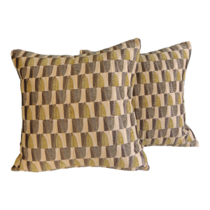 Green & Beige Art Deco Pattern Woven Square Decorative Pillows - Set of 2