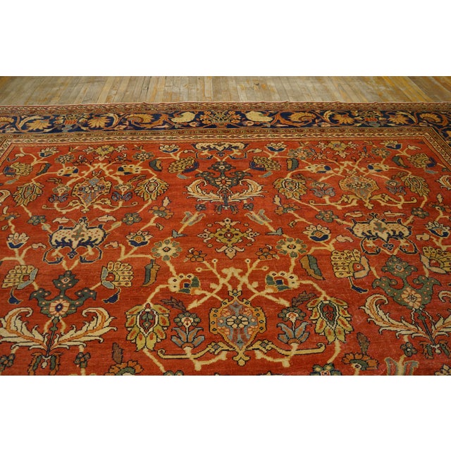 Rustic 1900s Red Rust Rustic Floral Antique Persian Sultanabad Rug 11' 6'' X 12' Handknotted Wool Carpet For Sale - Image 3 of 6