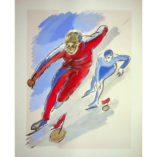 Early 20th Century Milivoj Uzelac, Ice Skates, 1932, Lithograph For Sale - Image 5 of 5