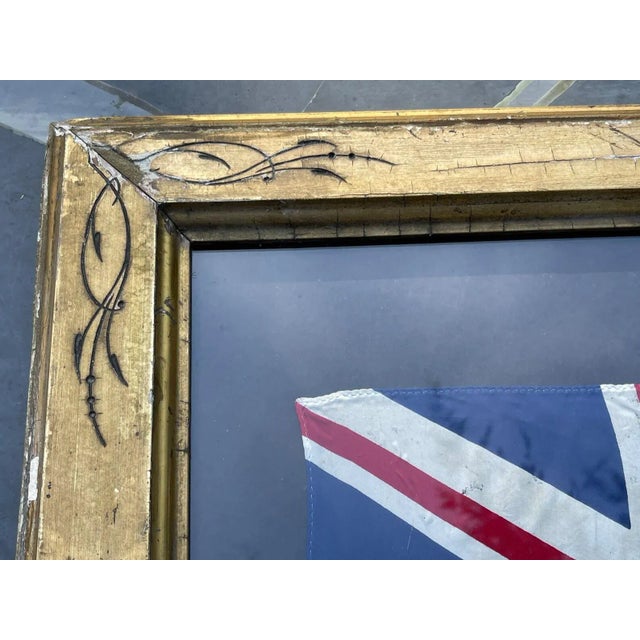 Victorian Vintage Silk British Parade Flag in Period Victorian Gold Leaf Frame For Sale - Image 3 of 8