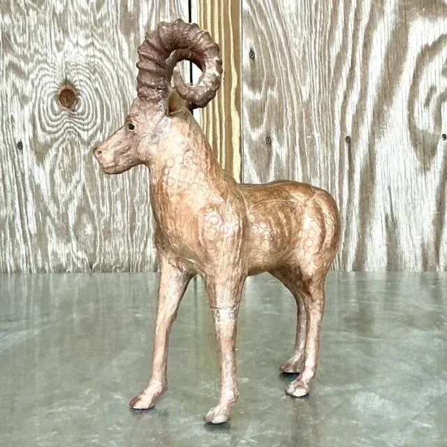 Late 20th Century Vintage Boho Leather Ram For Sale - Image 5 of 6