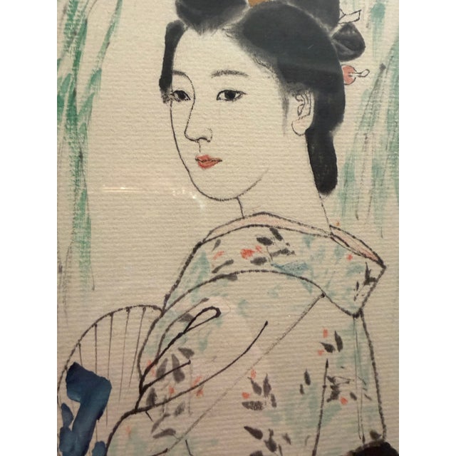 Japanese Vintage Japanese-Style Woman in Kimono Framed Print — Circa 1980s Framing For Sale - Image 3 of 6