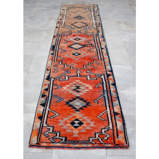 1960s Runner Kurdish Hand-Knotted Rug Hallway Decor Kitchen Floor Accent 3x12 Ft Approx For Sale - Image 14 of 16