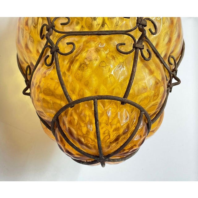 Mid-Century Italian Handblown Murano Amber Glass Cage Pendant Light from Seguso, 1940s For Sale - Image 13 of 16