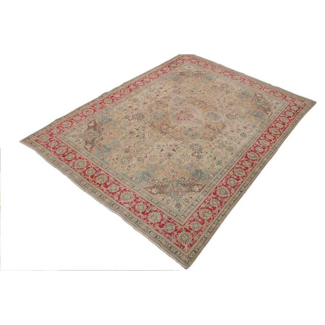 Shabby Chic Vintage Beige/Red Wool Rug - 8'8'' X 11'4'' For Sale - Image 10 of 10
