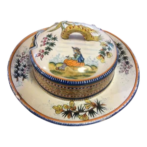 1980s Henri Quimper Plate With Covered Dish