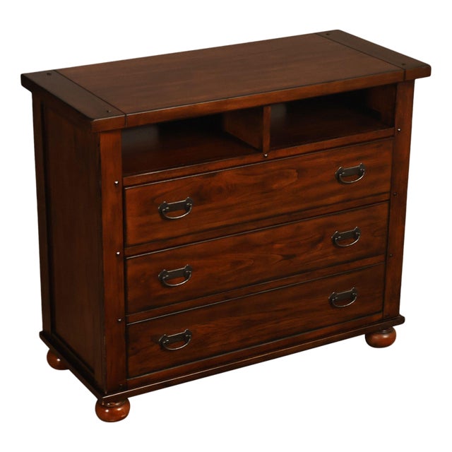 Mission Style Media Chest With Open Storage For Sale