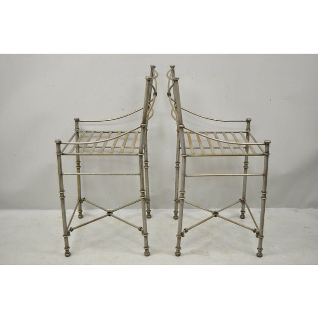 Late 20th C Pier 1 Medici Pewter Wrought Iron Counter Bar Stools Set Of 3 Chairish