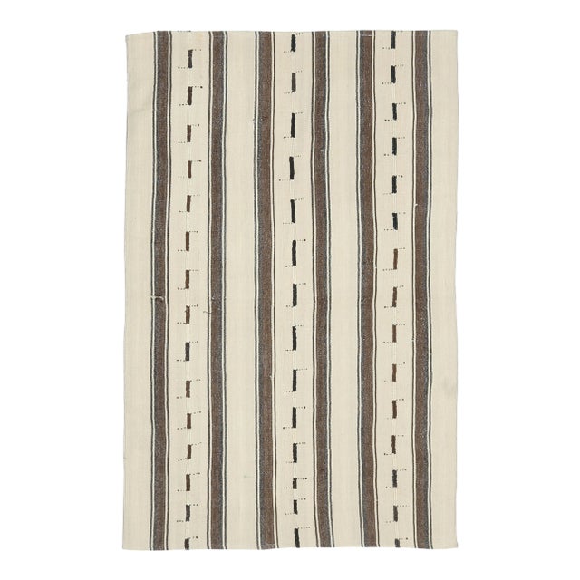 Vintage Turkish Oushak Handmade Wool Cotton White Kilim Area Rug For Sale