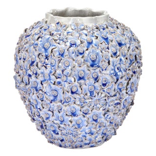 Large Handmade Ceramic Vase with Flowers For Sale