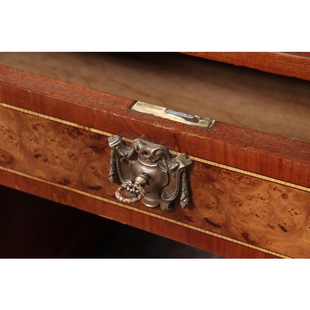 French Burr Walnut Pedestal Desk with Gilt Bronze Ormolu Mounts, 1880s For Sale - Image 14 of 18