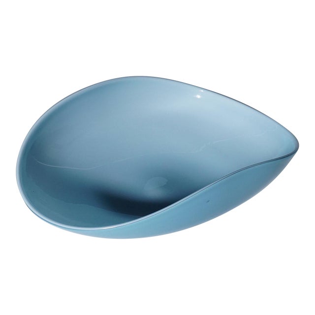 Rare Venini Art Glass Bowl in Light Blue and Lattimo Glass For Sale