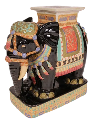 Chinese Elephant Form Polychrome Decorated Stoneware Garden Seat