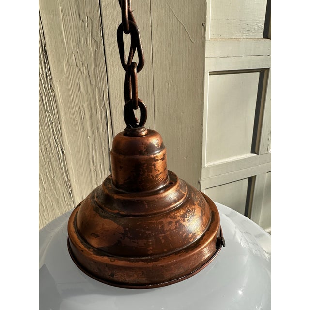 American Large Vintage Acorn Shade With Vintage Copper Hanging Fixture For Sale - Image 3 of 7