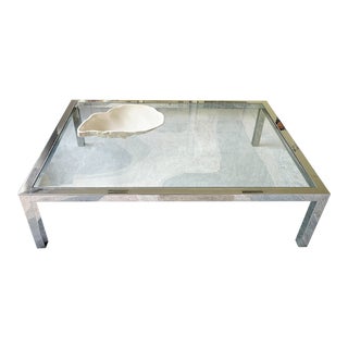 Vintage Postmodern 1970s Milo Baughman Style Large Chrome and Glass Coffee Table For Sale