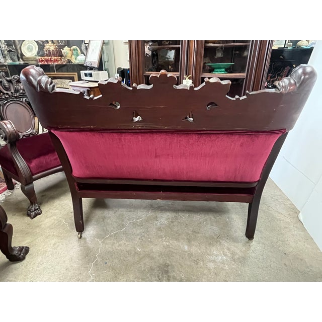 Antique Victorian Karpen Highly Carved Mahogany Parlor Set For Sale In Los Angeles - Image 6 of 9