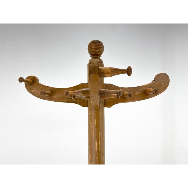 1950s Big Vintage All-Wood Coat Stand, Czechoslovakia, 1950s For Sale - Image 5 of 9