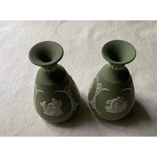 1940s Wedgwood Green Jasperware Alabastron Vases - Set of 2 For Sale - Image 6 of 12