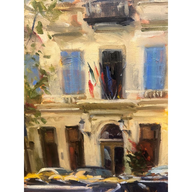 Impressionist “Morning Light in a French Square” – Impressionist Oil on Board For Sale - Image 3 of 11