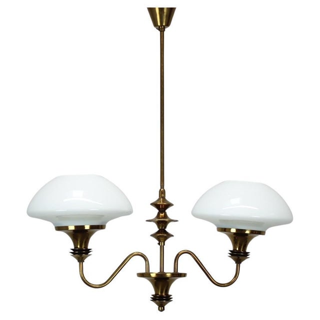 Mid-Century Modern Brass Chandelier from Jablonec Glassworks, 1970s For Sale - Image 13 of 13