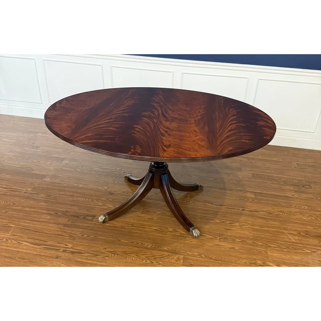 This is a 60” round traditional mahogany dining table by Leighton Hall made in the Suwanee, Georgia shop. It features a...