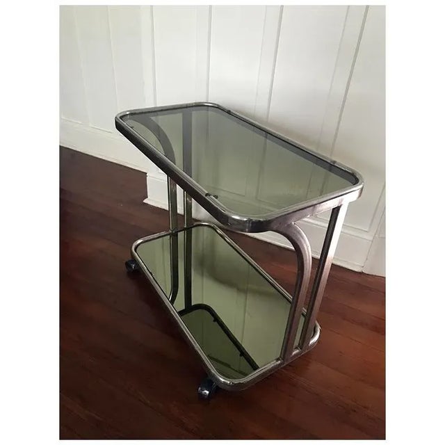 Mid-Century Modern 1970s Vintage Industrial Mirrored Bar Cart Attributed. To Willy Rizzo For Sale - Image 3 of 9