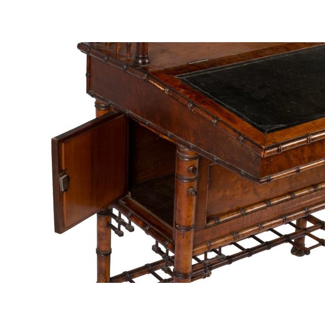 Chestnut Late 19th Century Aesthetic Movement Faux Bamboo Desk Attributed to R.J.Horner For Sale - Image 8 of 9