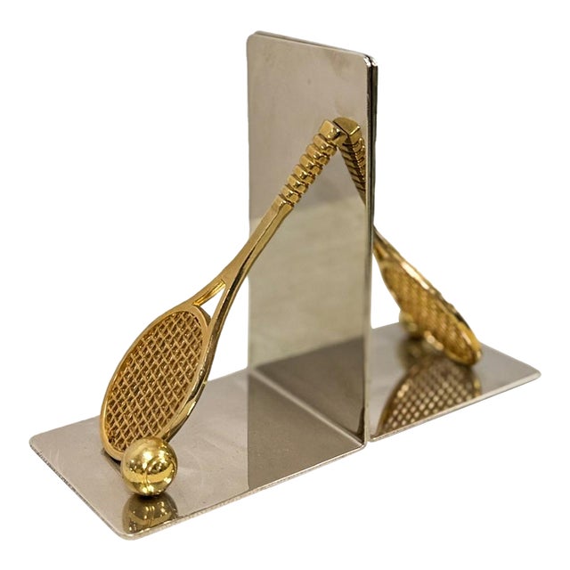 Vintage Mid-Century Modern Brass Racket Bookends MCM Style Art Deco For Sale