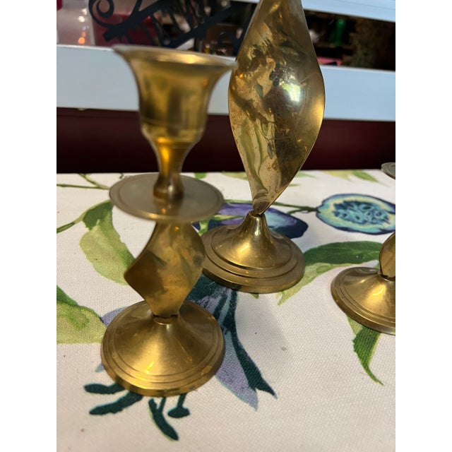 Mid-Century Modern 1970s Brass Candlesticks - Set of 3 For Sale - Image 3 of 5