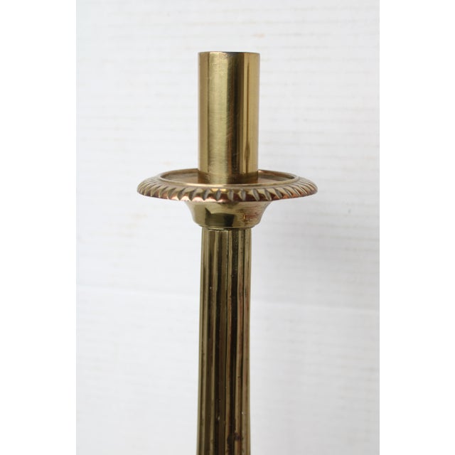 Hollywood Regency 19th C. European Louis XVI Empire Altar Church Brass Candlesticks S/2 For Sale - Image 3 of 7