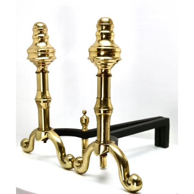 Iron and Brass Top Andirons, 1930s, Set of 2 For Sale - Image 3 of 11