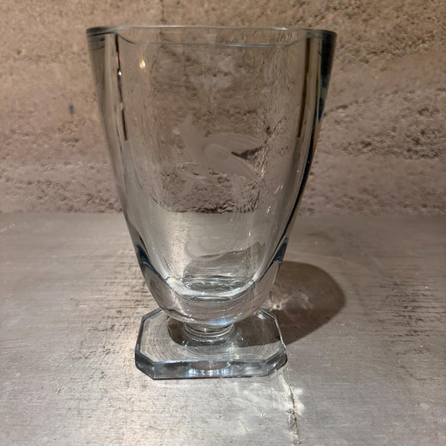 Transparent Mid-Century Modern Strömbergshyttan Crystal Art Glass Vase Quetzal Bird Design For Sale - Image 8 of 16
