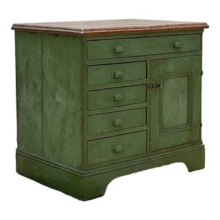 Vintage Boho Rustic Green Storage Cabinet For Sale