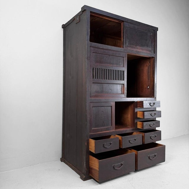 Characterful Japanese mizuya tansu, a traditional storage cabinet for kitchen and household use, with a layout that still...