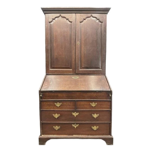 18th Century English Georgian Oak Secretary Bureau Bookcase For Sale