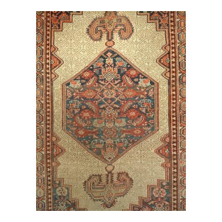 Antique Persian Serab Runner Rug, Hand-Knotted Wool, Geometric Medallion Pattern, Camel & Red, 4x11 For Sale