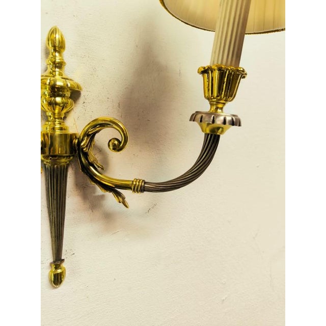 Brass Wall Lamp with Silk Lampshades, 1950s, in Very Good conditions. Designed 1950 to 1959 Up to 250V (Europe/UK...