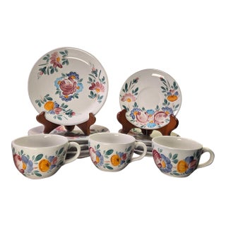 Vintage Varoslodi Majolica Hungary Hand-Painted Folk Art Set - 11 Piece For Sale