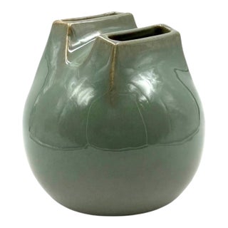 Mid-Century Modern Green Spherical Gres Vase, Franco Bucci Italy Ca. 1970 For Sale