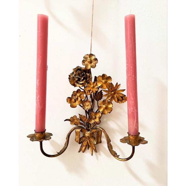 French Gilt Toleware Sconces, Set of 4 For Sale - Image 5 of 11
