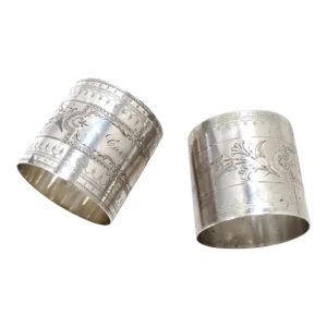 Fine Pair Oversize 1870s Antique American Sterling Silver Napkin Rings for "Carrie"