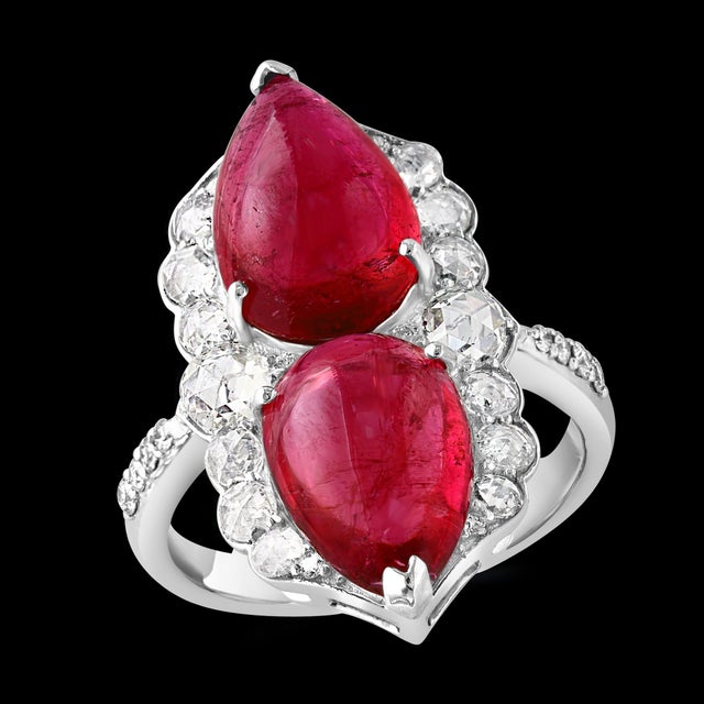 7 Ct Finest Rubelite Cabochon 1 Ct Diamond 18 Kt White Gold Cocktail Ring Size 6 For Sale - Image 18 of 18