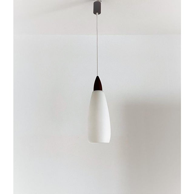 Mid-Century Italian Teak and Milk Glass Pendant, 1960s For Sale - Image 11 of 15