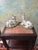Wonderful Pair Of Porcelain Figures of a Recumbent Antlered Stag Deer and Doe. Finely Cast and Colorfully Glazed...