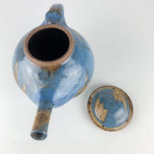 1980s Vintage Studio Art Pottery Glazed Stoneware Teapot With Lid 1983 Larry Pejeau For Sale - Image 5 of 9