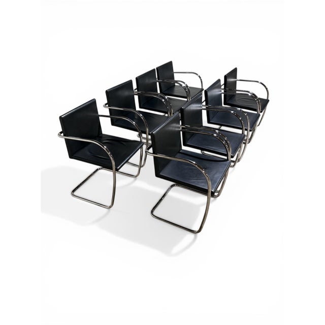 2000 - 2009 Knoll Brno Dining Chairs by Mies Van Der Rohe in Black Leather For Sale - Image 5 of 6