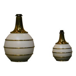 Hollywood Regency Table Lamps with Brass Details by Tommaso Barbi, Italy, 1970s, Set of 2 For Sale