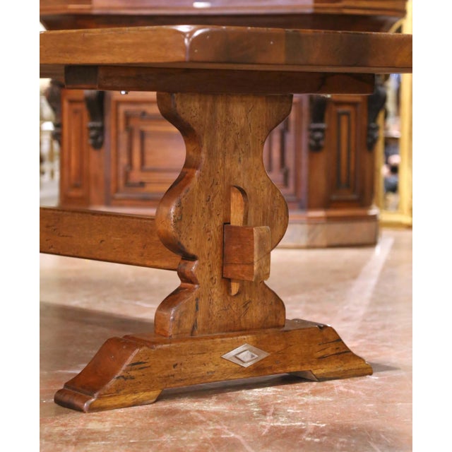 Late 19th Century 19th C. Louis XIII Style French Carved Walnut Refectory Table With Trestle Base For Sale - Image 5 of 10